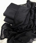 Black All Over Plain 3PC Bareeze Cotton Suit with Chiffon Lace Dupatta