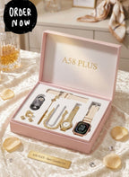 A58 Plus 8-in-1 Premium Ladies Gift Set - Smartwatch, Analogue Watch & Jewelry Combo for Girls