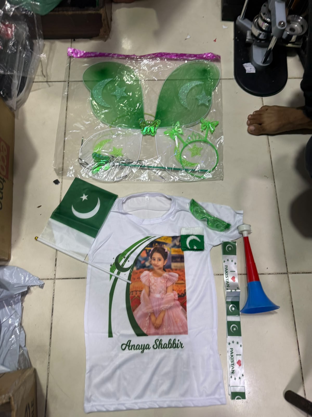 9-Piece 14 August Independence Day Girls Accessories Deal – Green & White Festive Set