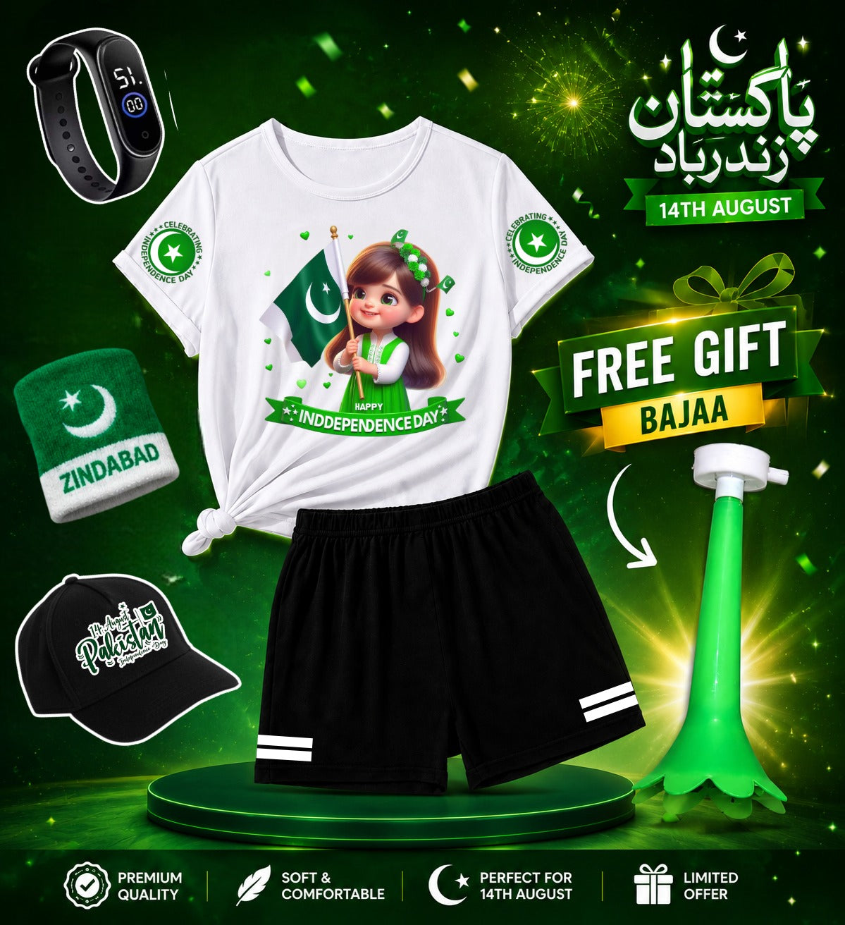 Pack of 5 Deal | Summer 14 August Special Kids | Jashn-e-Azadi Celebration Suit