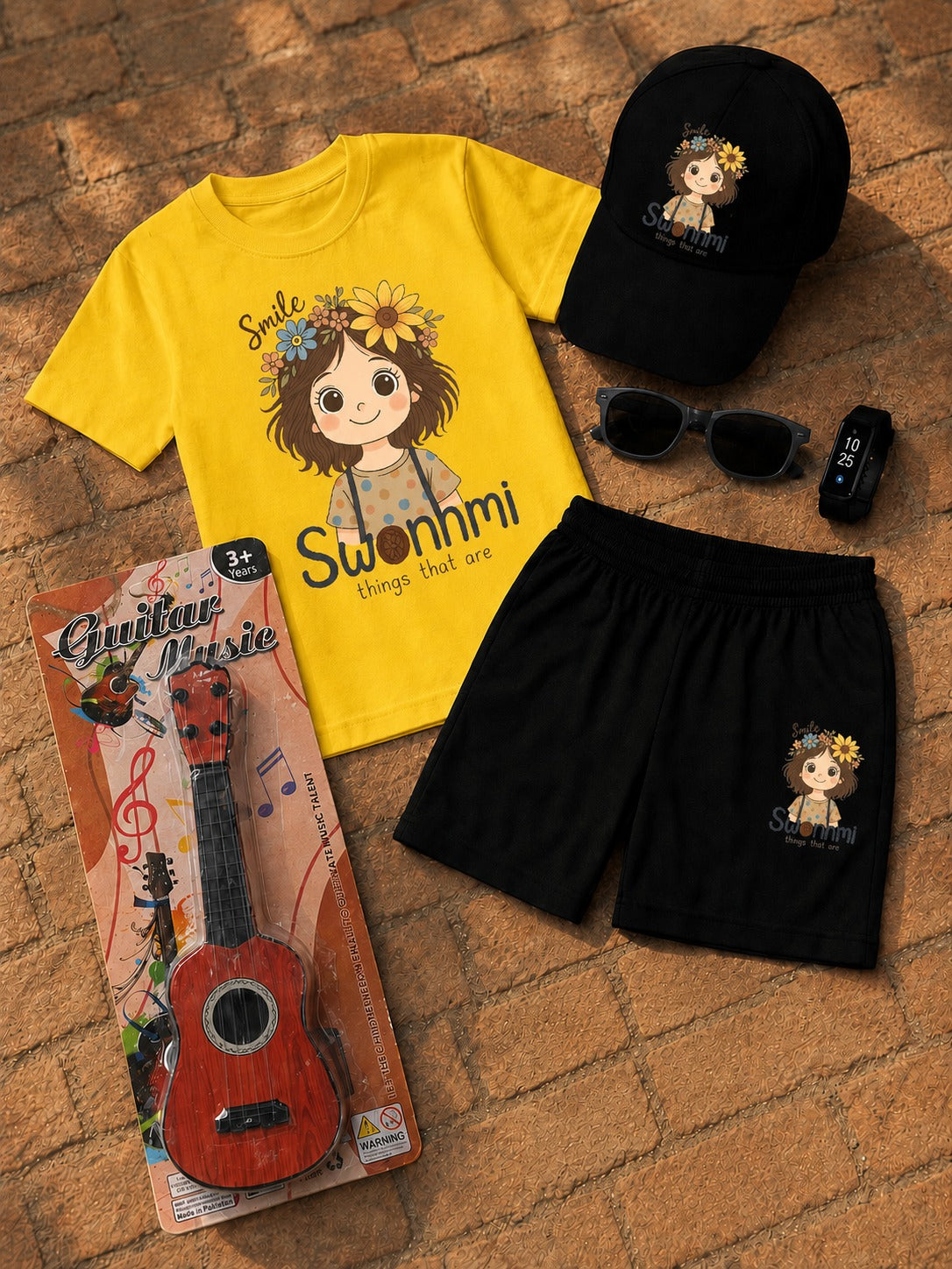 Premium Kids 6-Piece Summer Clothing & Toy Gift Set with Free Toy Guitar