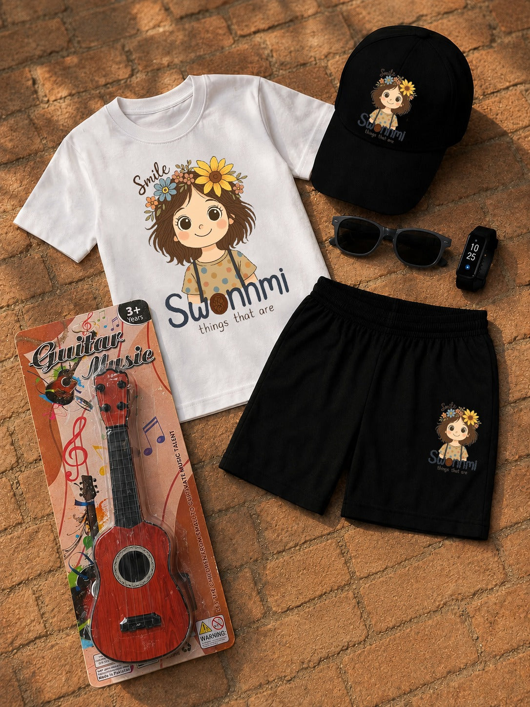 Premium Kids 6-Piece Summer Clothing & Toy Gift Set with Free Toy Guitar