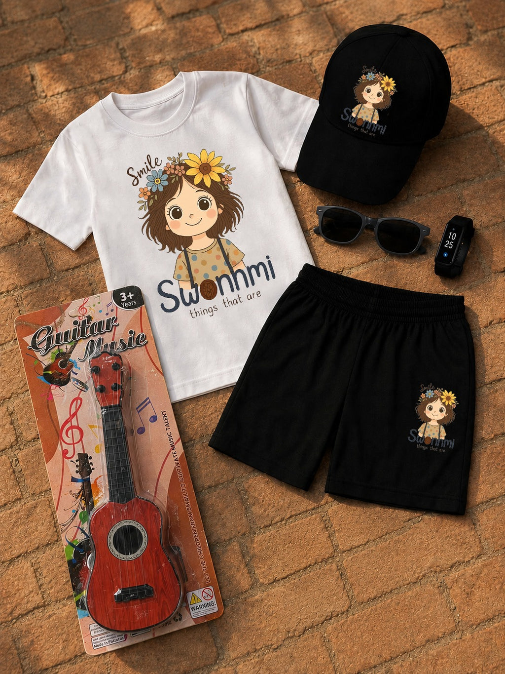 Premium Kids 6-Piece Summer Clothing & Toy Gift Set with Free Toy Guitar