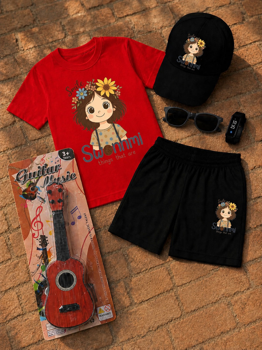 Premium Kids 6-Piece Summer Clothing & Toy Gift Set with Free Toy Guitar