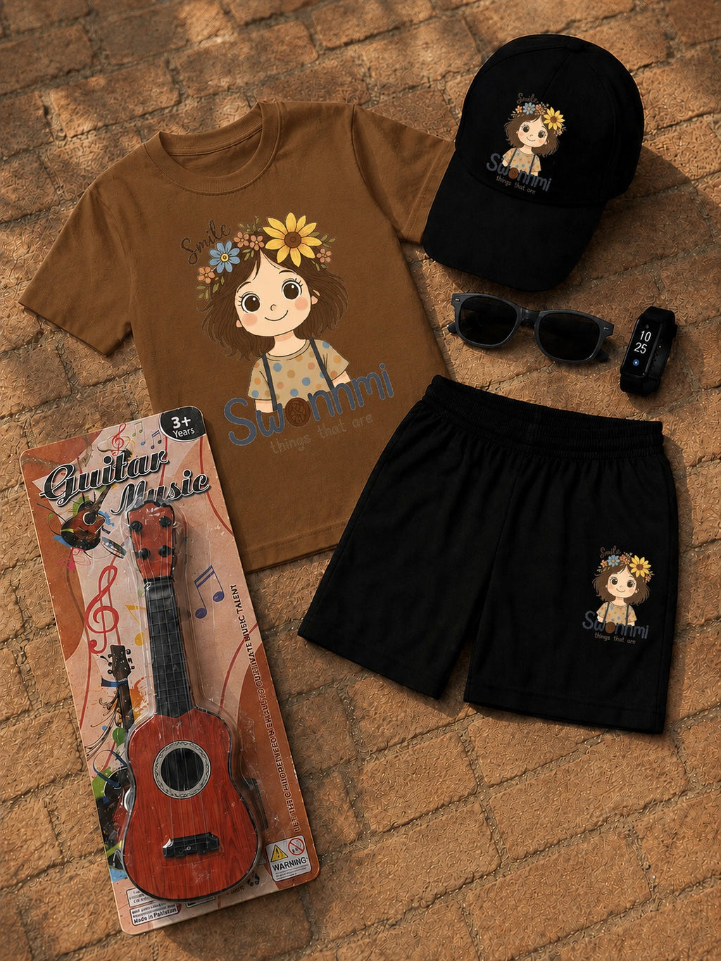 Premium Kids 6-Piece Summer Clothing & Toy Gift Set with Free Toy Guitar
