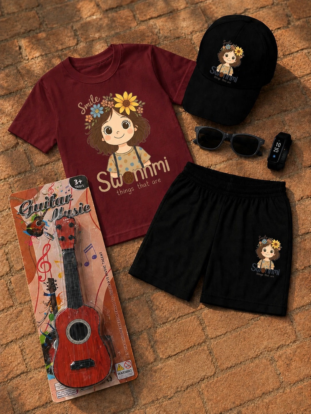 Premium Kids 6-Piece Summer Clothing & Toy Gift Set with Free Toy Guitar