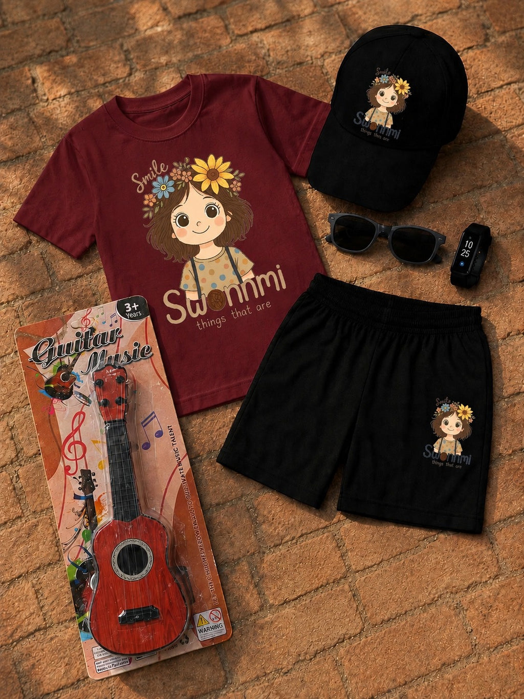 Premium Kids 6-Piece Summer Clothing & Toy Gift Set with Free Toy Guitar
