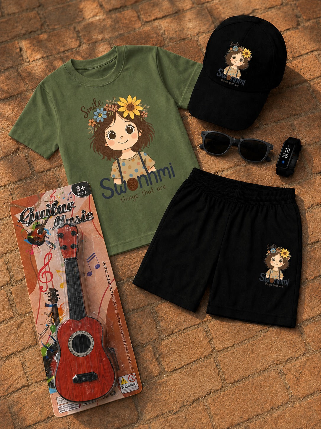 Premium Kids 6-Piece Summer Clothing & Toy Gift Set with Free Toy Guitar