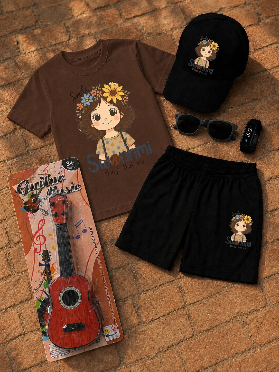 Premium Kids 6-Piece Summer Clothing & Toy Gift Set with Free Toy Guitar