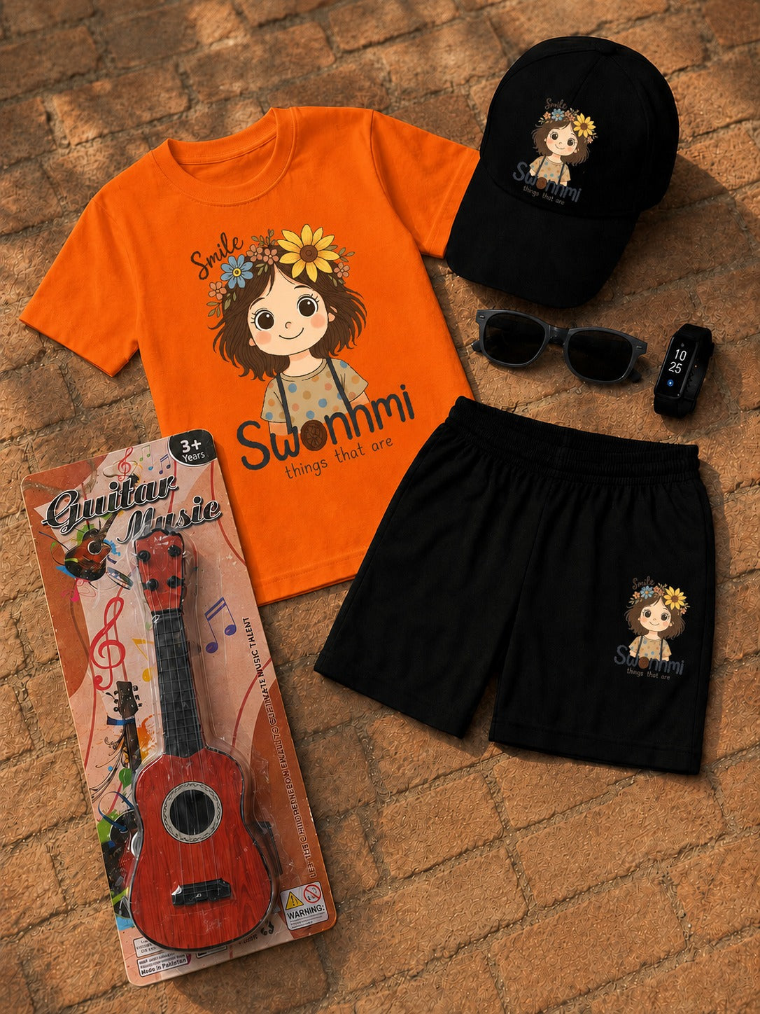Premium Kids 6-Piece Summer Clothing & Toy Gift Set with Free Toy Guitar