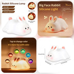 Cute Silicone Rechargeable Rabbit Night Light - Tap Control RGB Lamp with Sleep Timer