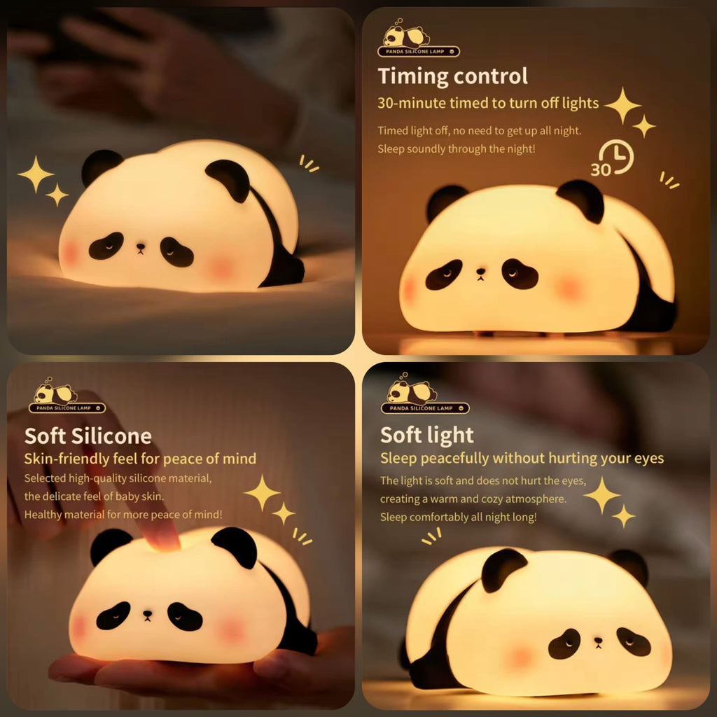 Cute Silicone Rechargeable Panda Night Light - Touch Sensor Lamp with 30-Min Timer