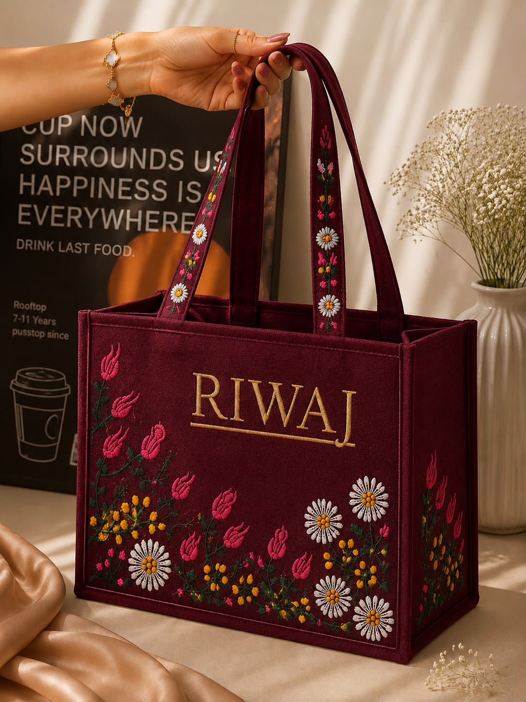 Riwaj Women's Big Size Printed Canvas Tote Bag – Large Shoulder Bag with Long Handles