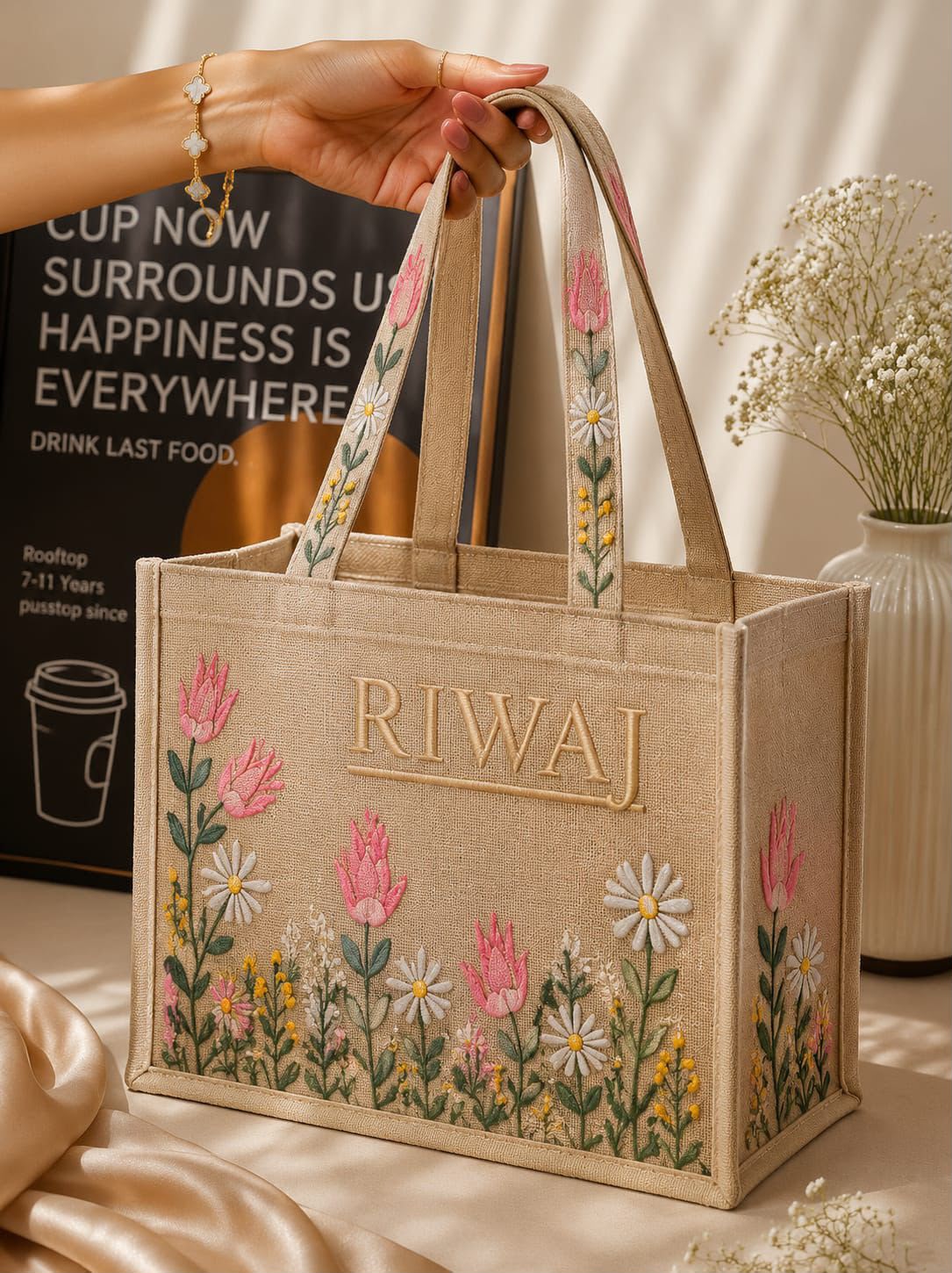 Riwaj Women's Big Size Printed Canvas Tote Bag – Large Shoulder Bag with Long Handles