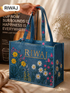 Riwaj Women's Big Size Printed Canvas Tote Bag – Large Shoulder Bag with Long Handles