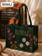 Riwaj Women's Big Size Printed Canvas Tote Bag – Large Shoulder Bag with Long Handles