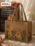 Riwaj Women's Big Size Printed Canvas Tote Bag – Large Shoulder Bag with Long Handles