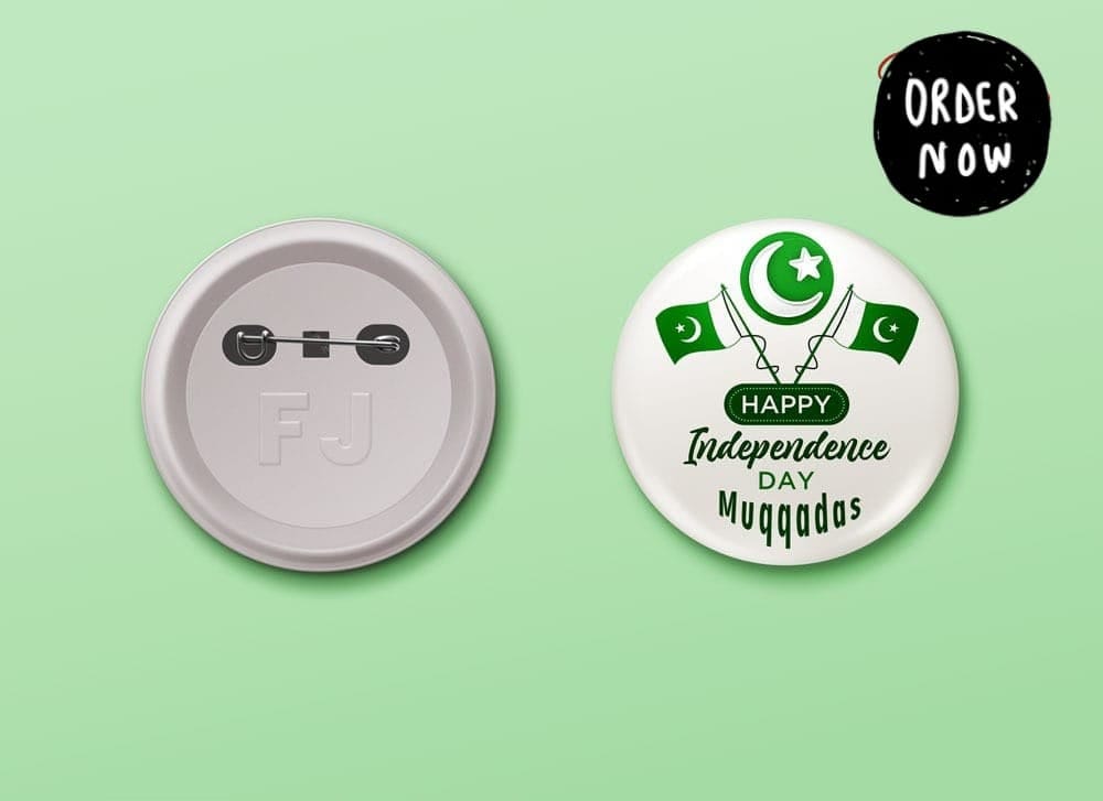 Pack of 2 – Customised 14th August Pin Badges (56mm) High Quality Independence Day Badges