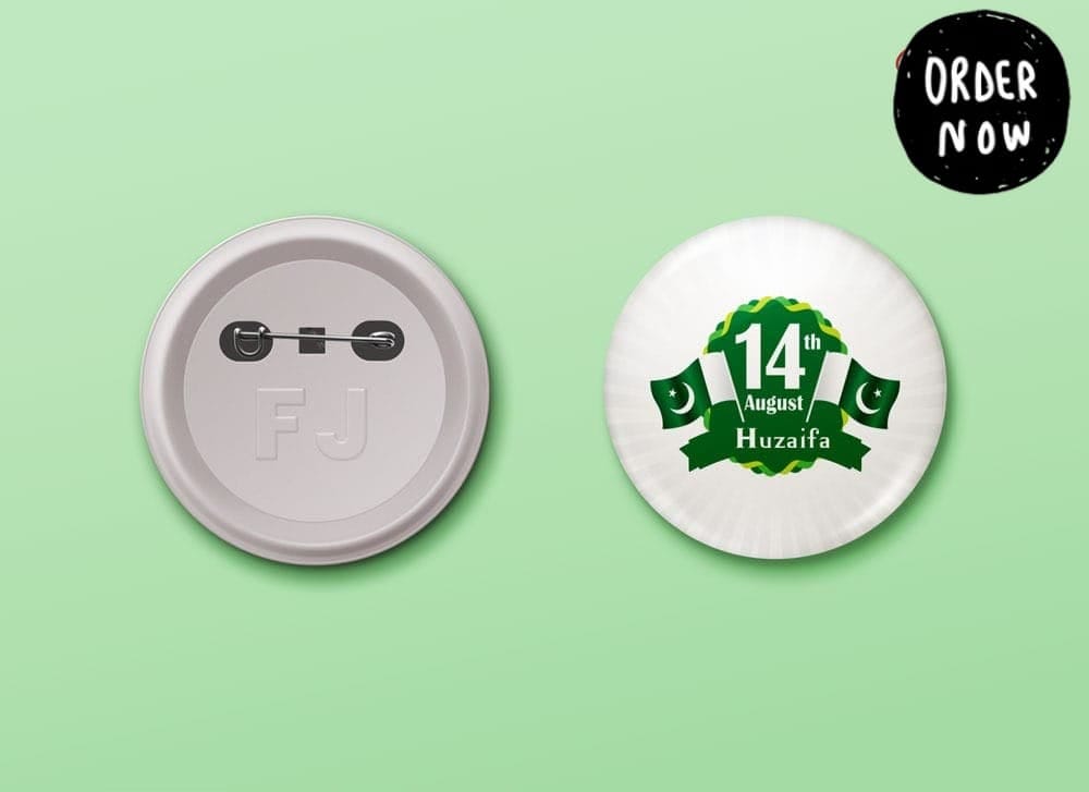 Pack of 2 – Customised 14th August Pin Badges (56mm) High Quality Independence Day Badges