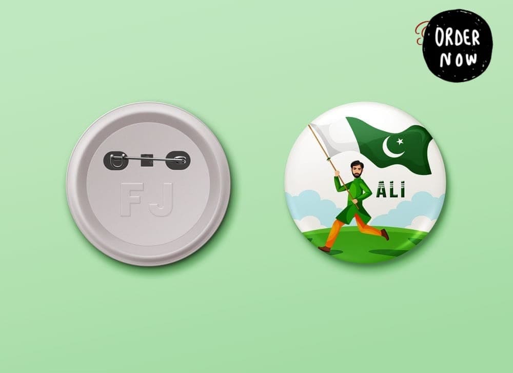 Pack of 2 – Customised 14th August Pin Badges (56mm) High Quality Independence Day Badges