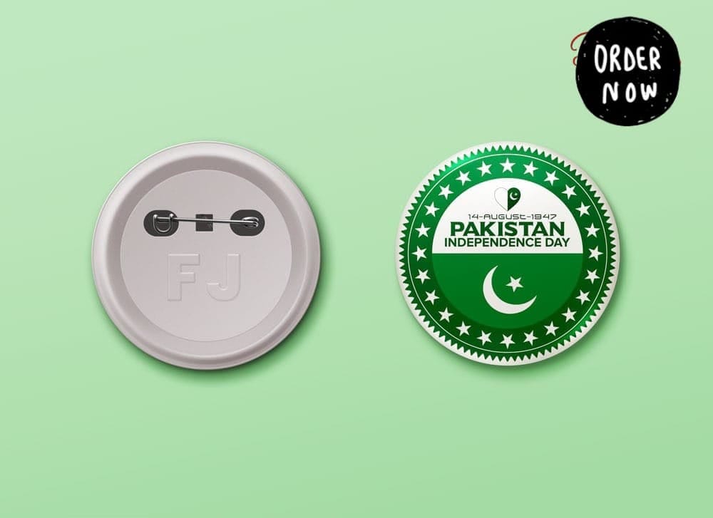 Pack of 2 – Customised 14th August Pin Badges (56mm) High Quality Independence Day Badges