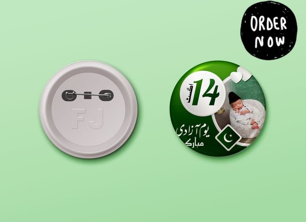 Pack of 2 – Customised 14th August Pin Badges (56mm) High Quality Independence Day Badges