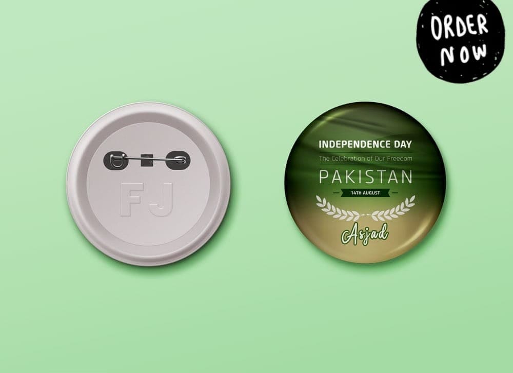 Pack of 2 – Customised 14th August Pin Badges (56mm) High Quality Independence Day Badges