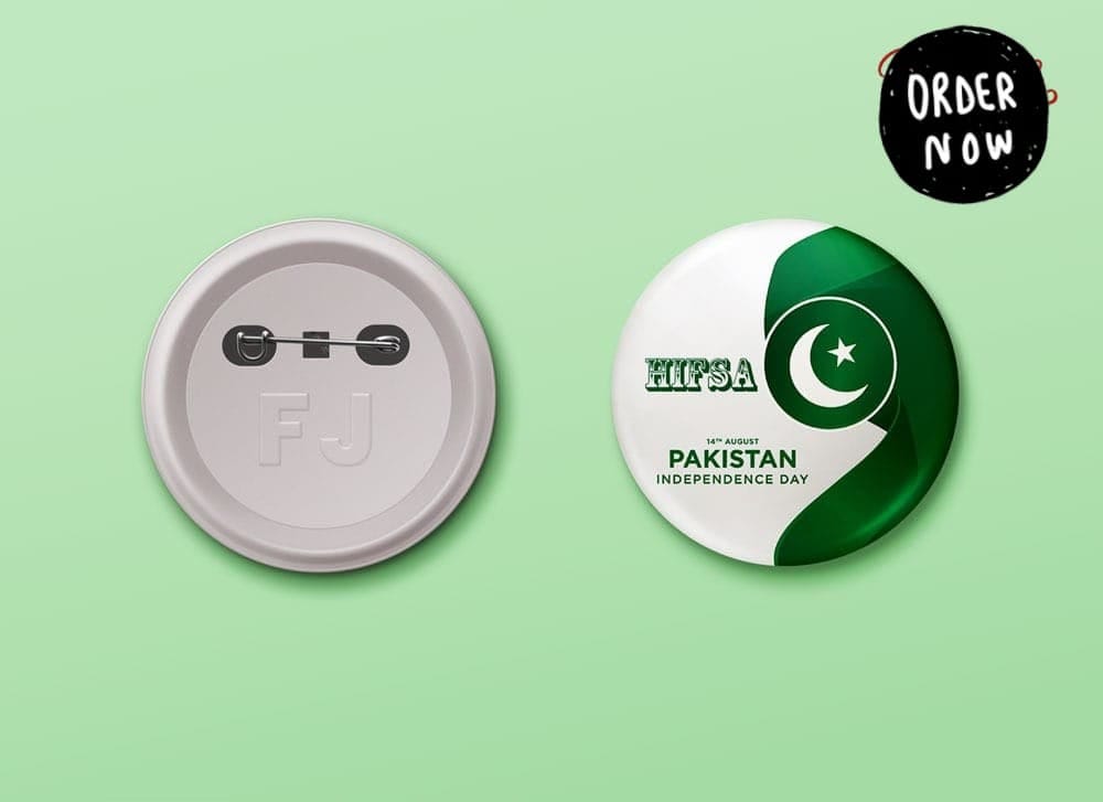 Pack of 2 – Customised 14th August Pin Badges (56mm) High Quality Independence Day Badges