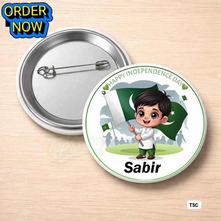 Pack of 2 – Customised 14th August Pin Badges (56mm) High Quality Independence Day Badges