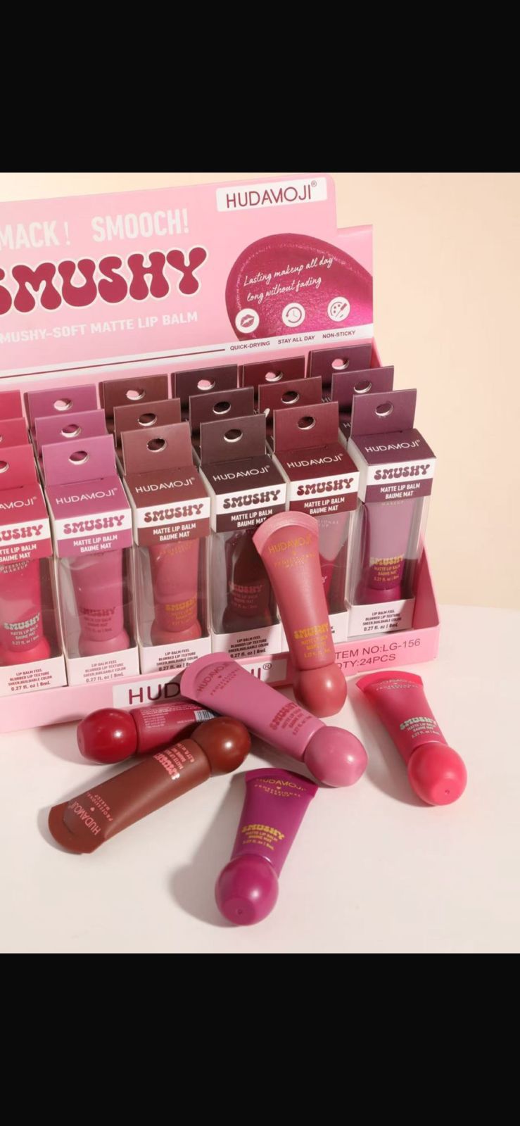 HUDAMOJI Smushy Soft Matte Lip Balm Set – Pack of 6 Shades (8ml Each)