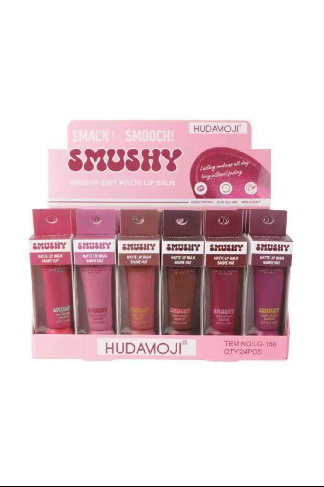 HUDAMOJI Smushy Soft Matte Lip Balm Set – Pack of 6 Shades (8ml Each)