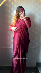 Ready to Wear Sequence & Pearl Embroidered Silk Saree with Organza Blouse Set