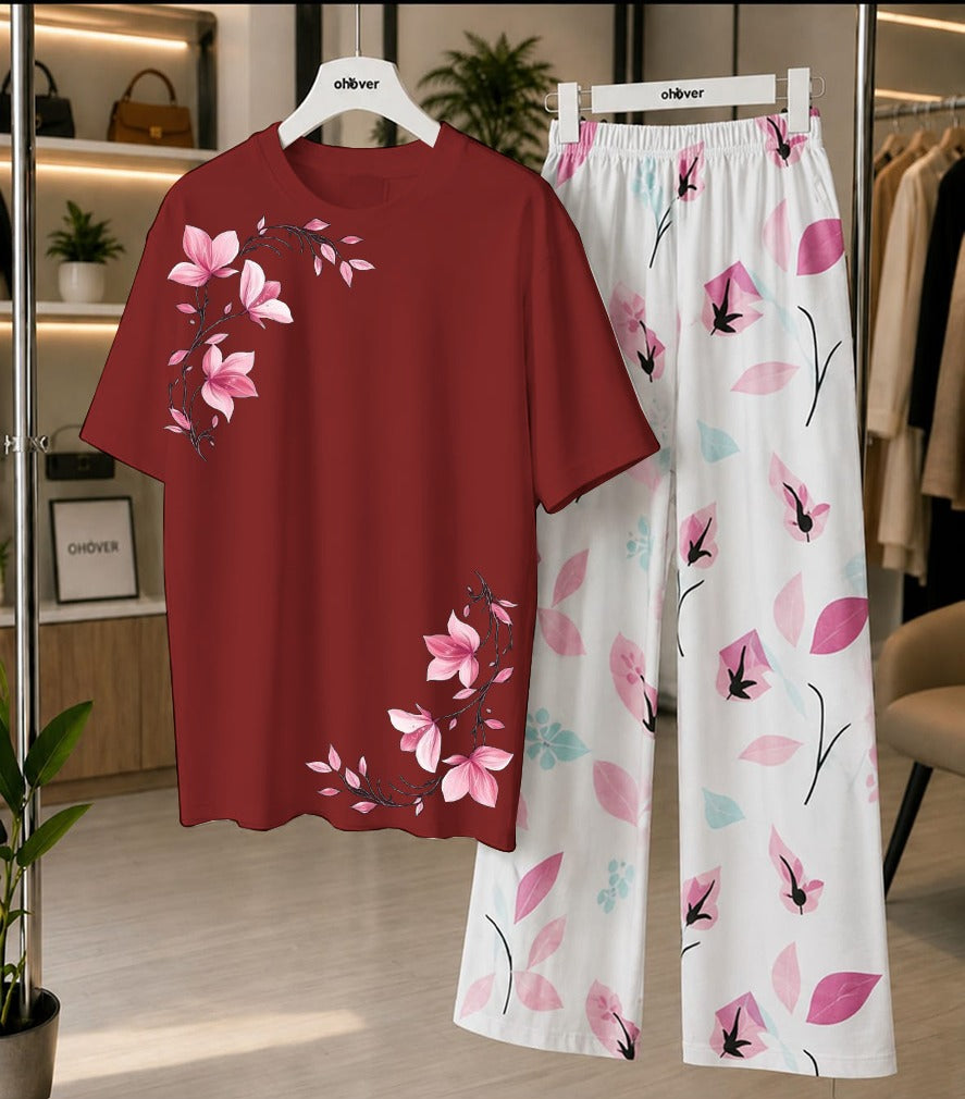 Women's Soft Jersey Printed Night Suit Set – Printed Shirt with Cotton Jersey Trouser