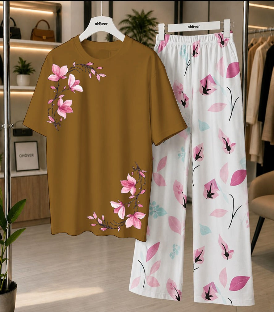 Women's Soft Jersey Printed Night Suit Set – Printed Shirt with Cotton Jersey Trouser