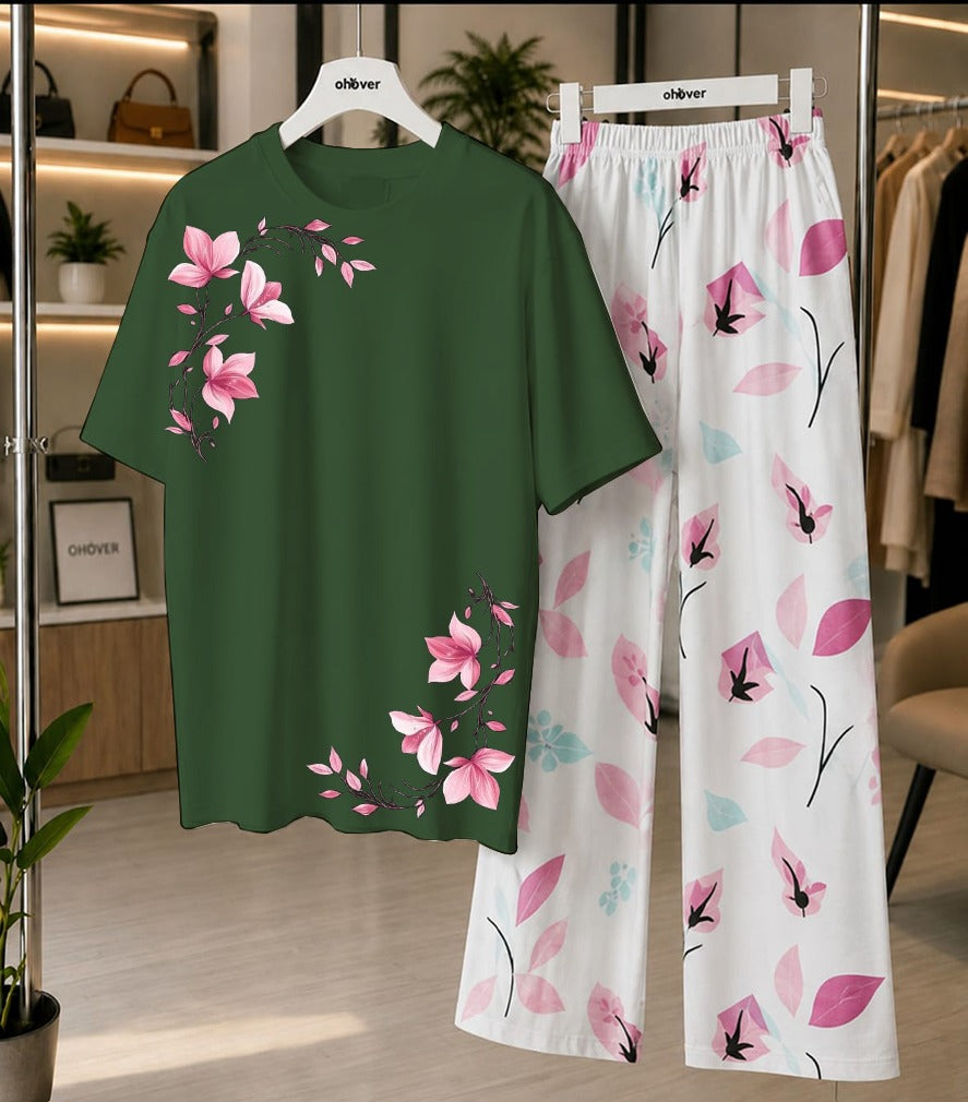 Women's Soft Jersey Printed Night Suit Set – Printed Shirt with Cotton Jersey Trouser