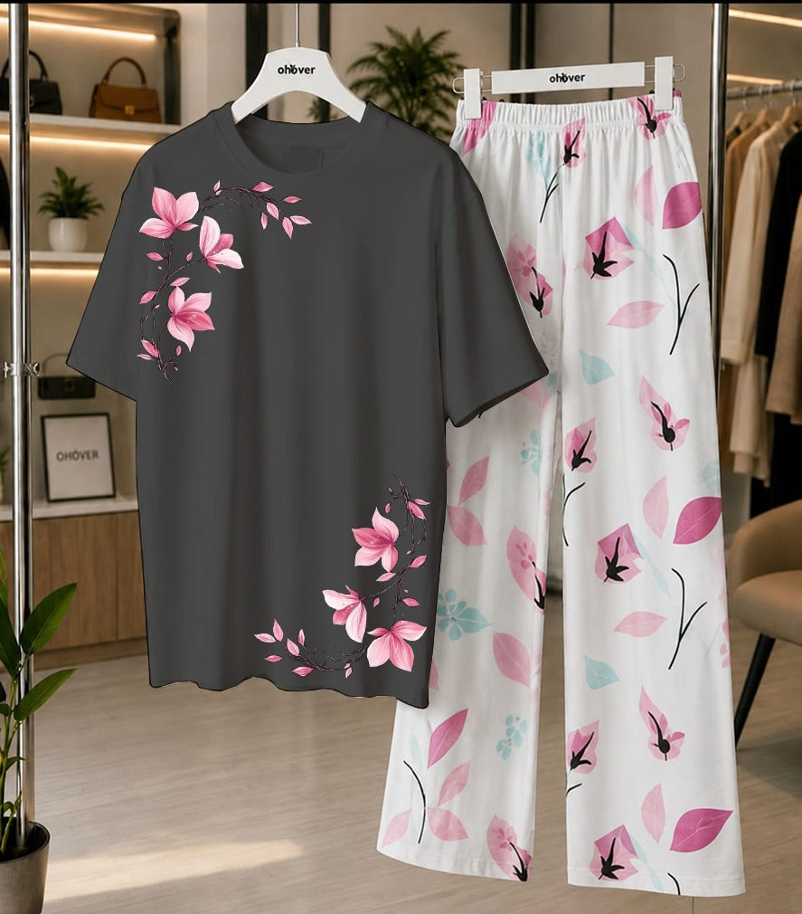 Women's Soft Jersey Printed Night Suit Set – Printed Shirt with Cotton Jersey Trouser