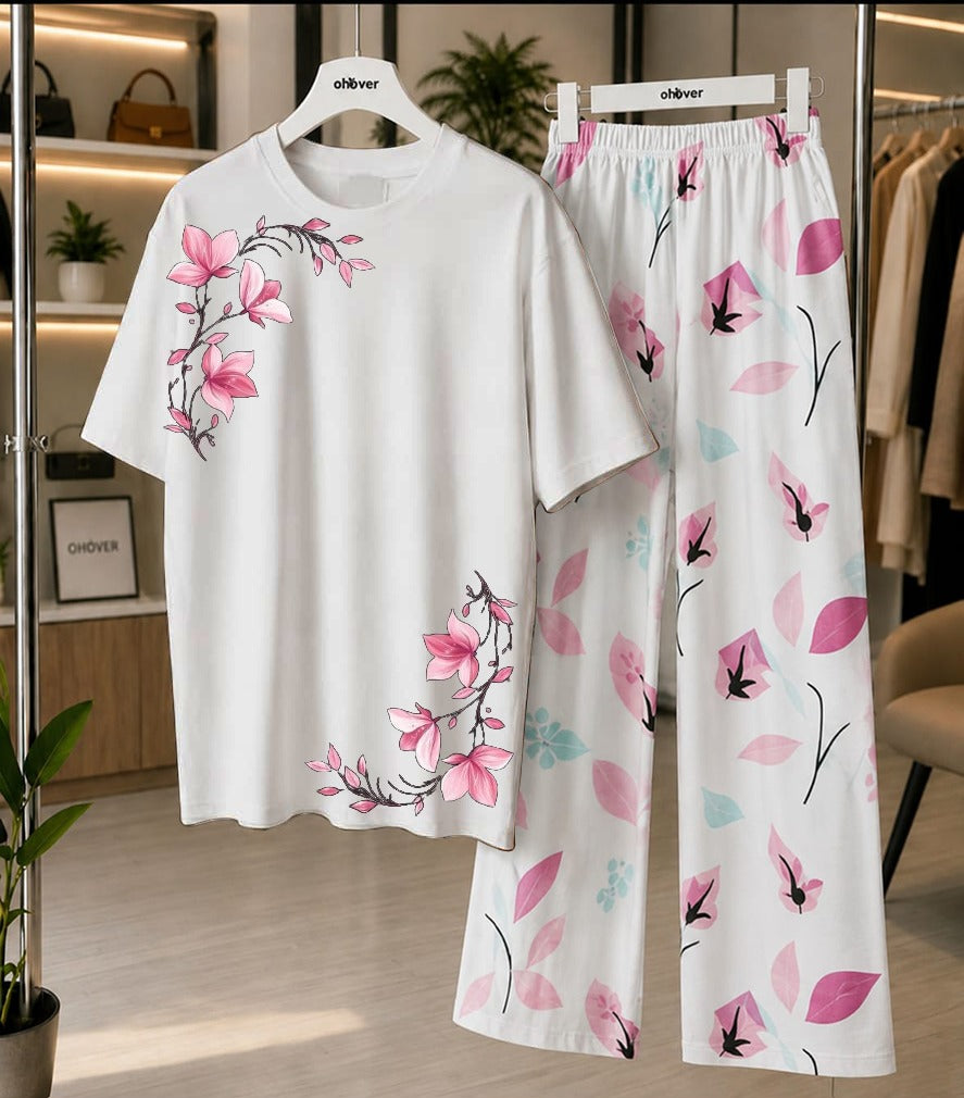 Women's Soft Jersey Printed Night Suit Set – Printed Shirt with Cotton Jersey Trouser