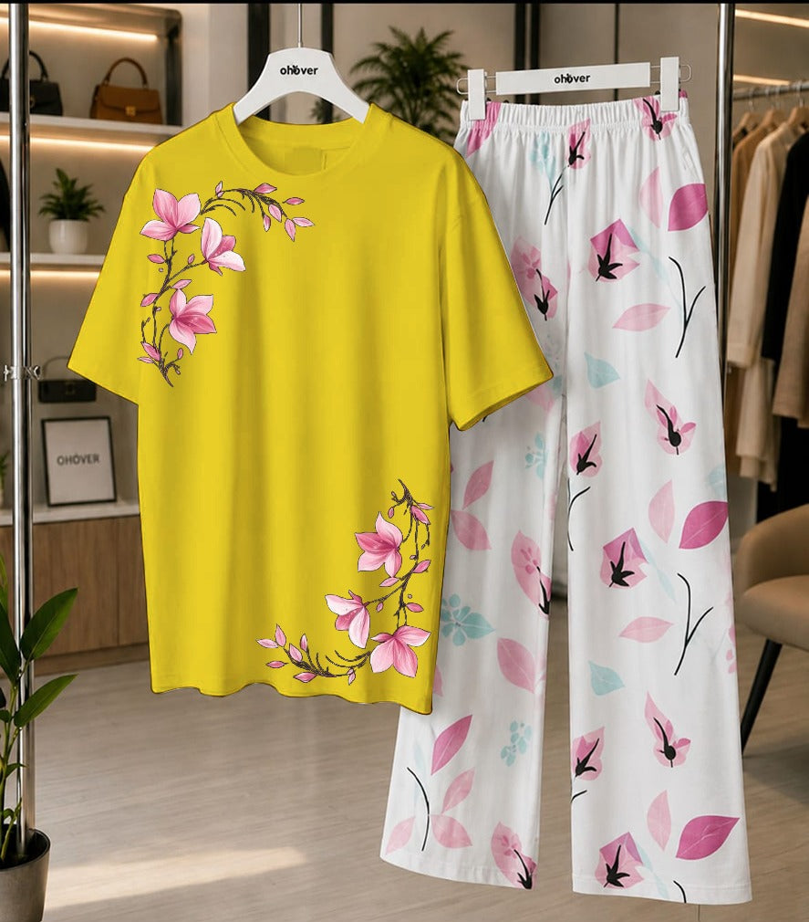 Women's Soft Jersey Printed Night Suit Set – Printed Shirt with Cotton Jersey Trouser