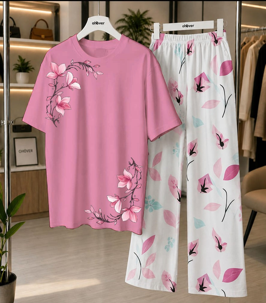Women's Soft Jersey Printed Night Suit Set – Printed Shirt with Cotton Jersey Trouser