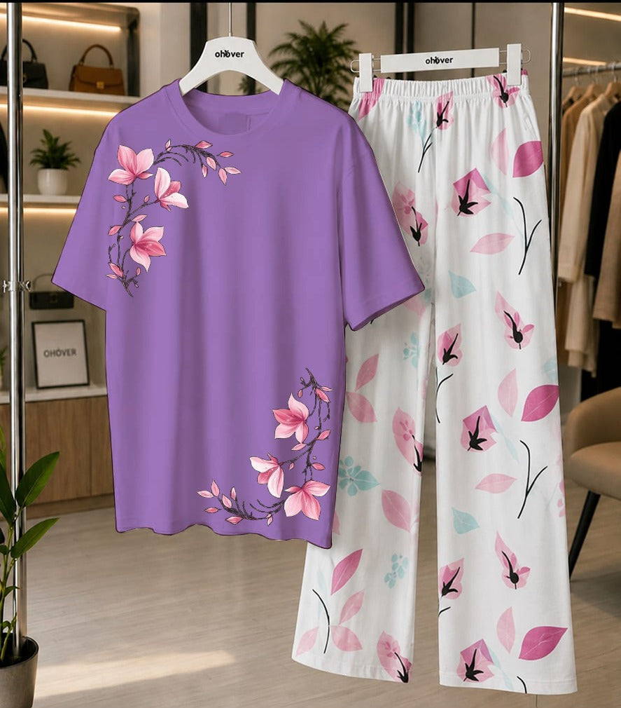 Women's Soft Jersey Printed Night Suit Set – Printed Shirt with Cotton Jersey Trouser