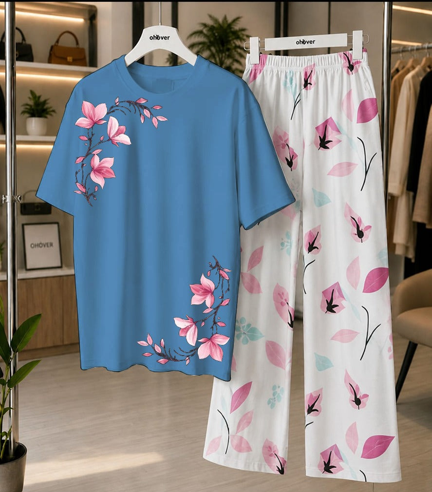 Women's Soft Jersey Printed Night Suit Set – Printed Shirt with Cotton Jersey Trouser