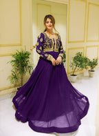 2Pcs Front Sequence Neck & Sleeves Embroidered Chiffon Maxi with Trouser