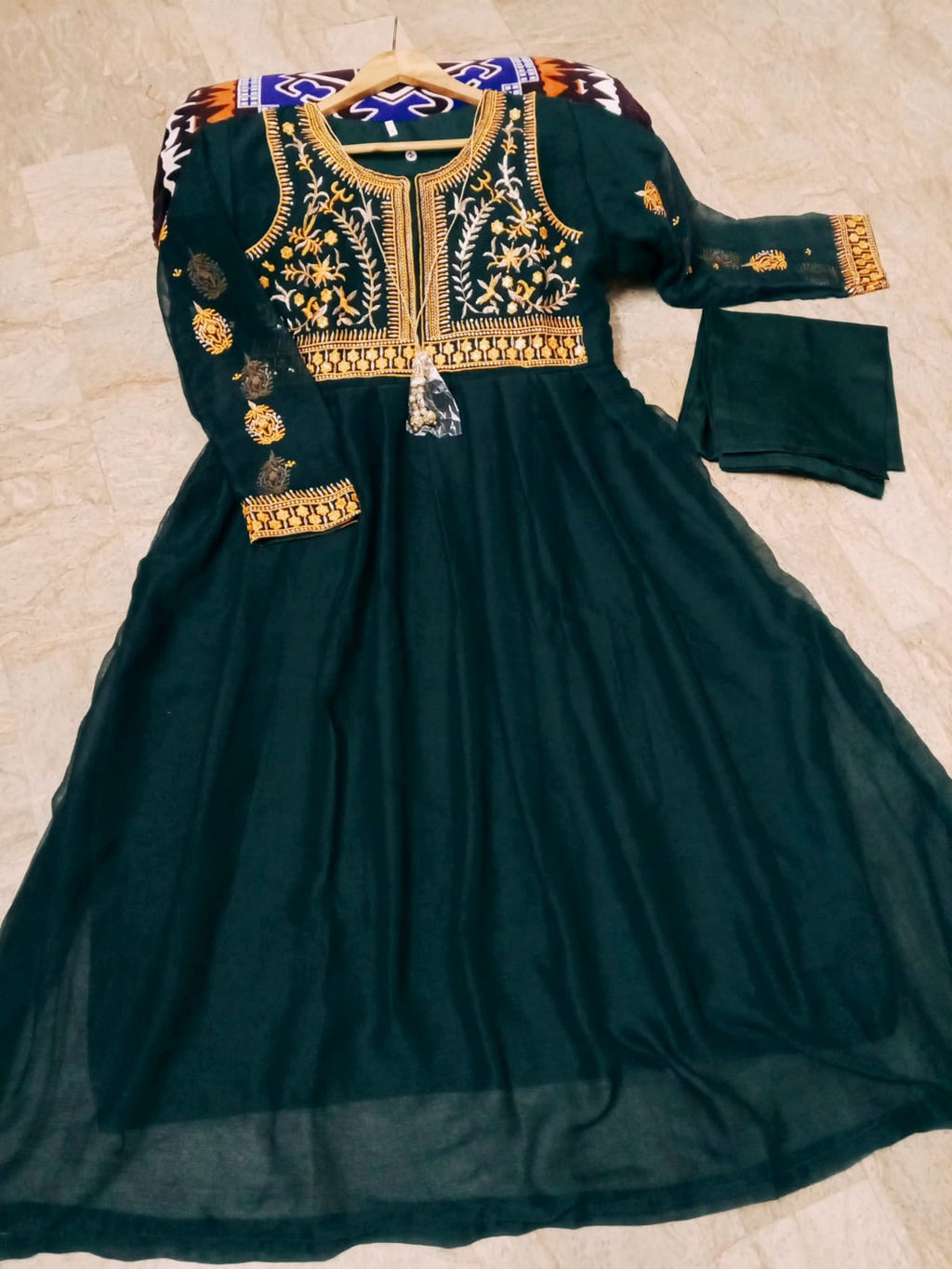2Pcs Front Sequence Neck & Sleeves Embroidered Chiffon Maxi with Trouser