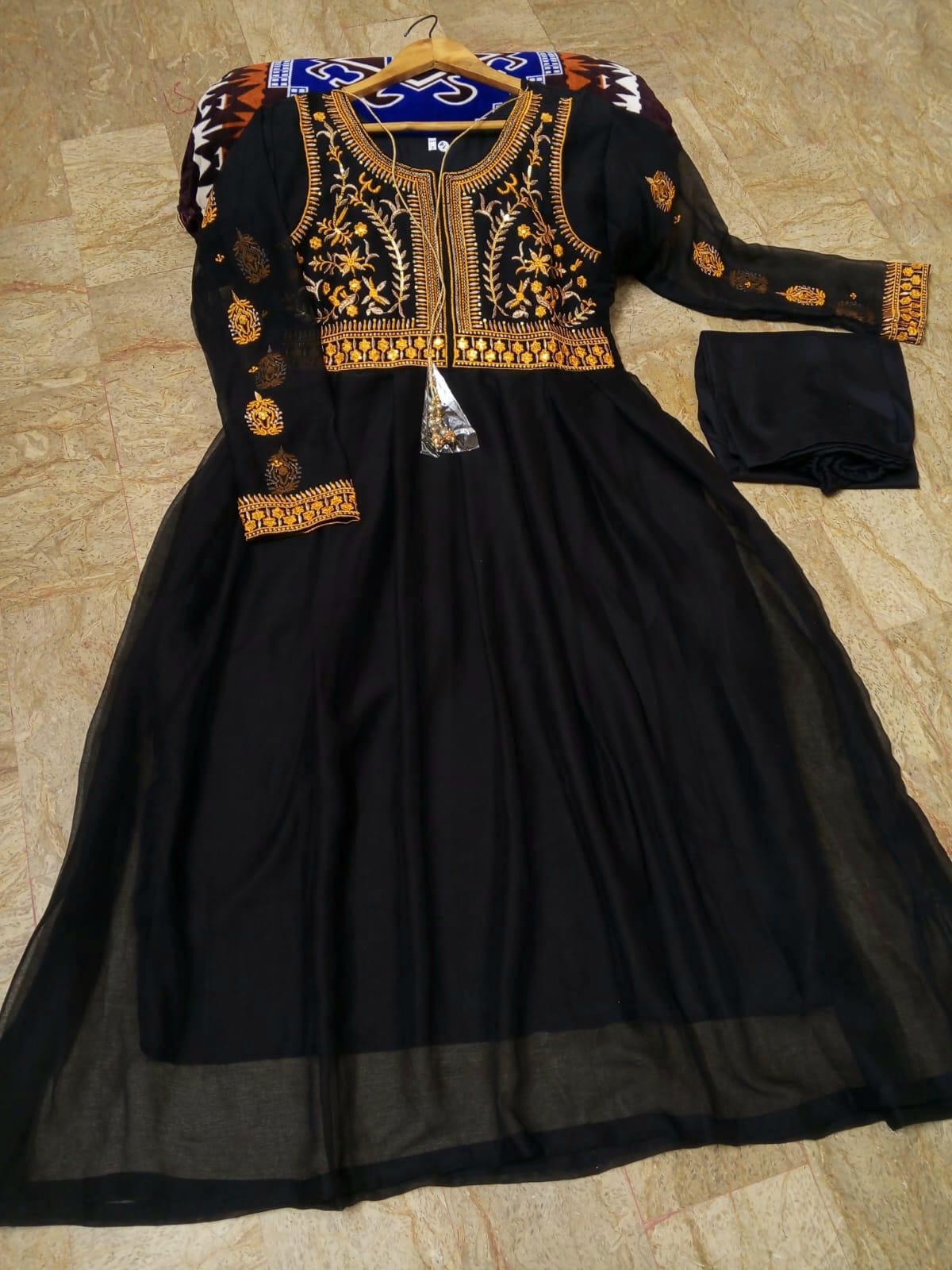 2Pcs Front Sequence Neck & Sleeves Embroidered Chiffon Maxi with Trouser