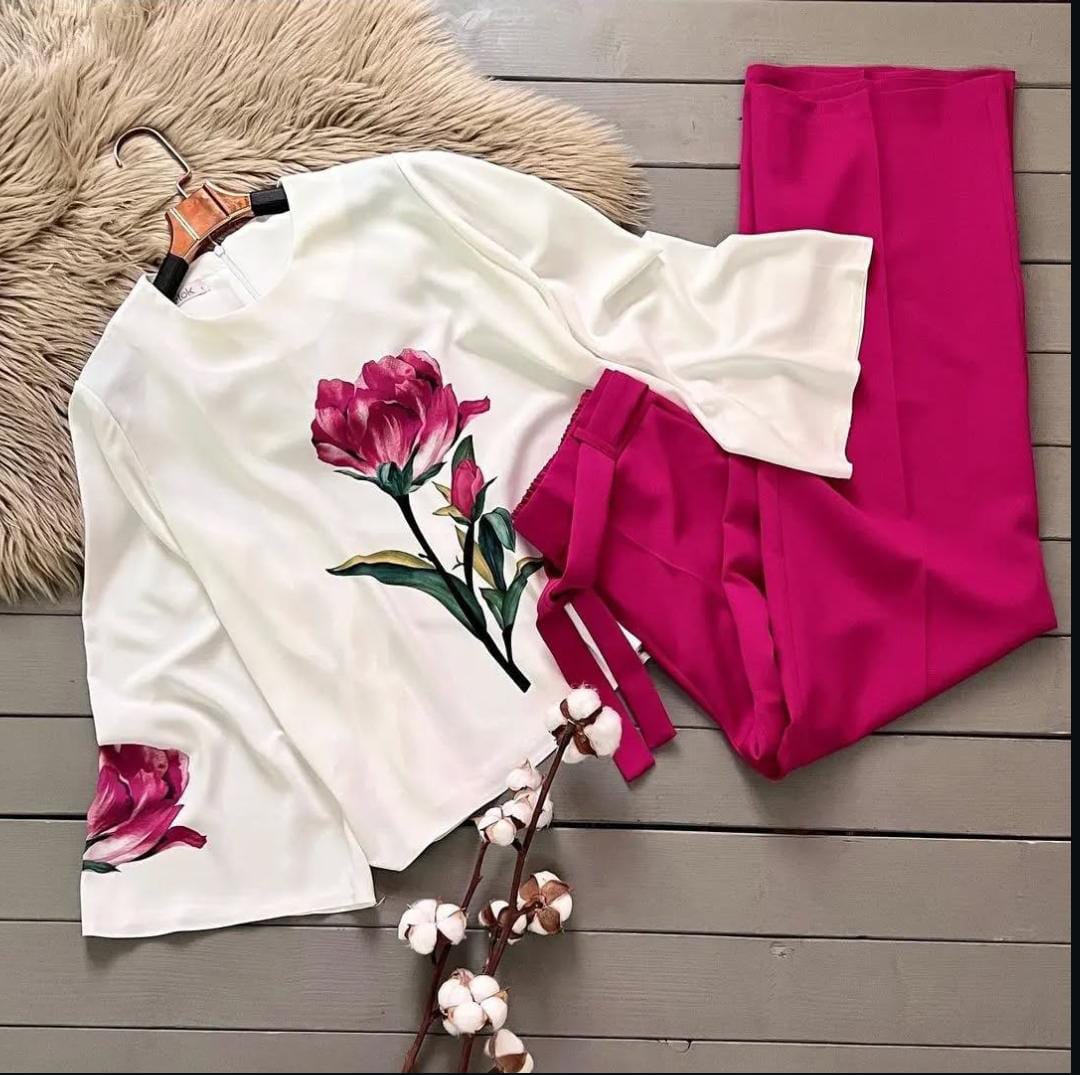 Women's Floral Printed Georgette Co-Ord Set – 2-Piece Matching Outfit (Mid-Season Sale)