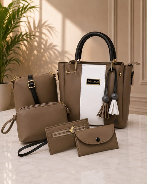 5Pcs Jimmy Choo High Quality Women's Shoulder Bag Set – Premium Medium Tote & Matching Pouches