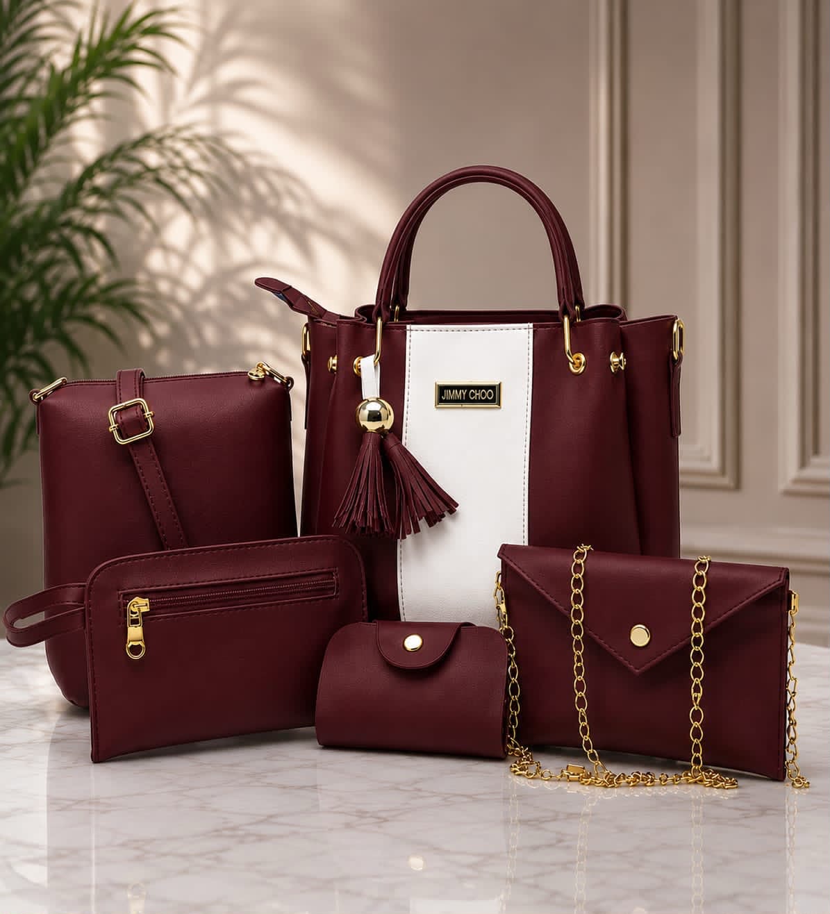 5Pcs Jimmy Choo High Quality Women's Shoulder Bag Set – Premium Medium Tote & Matching Pouches