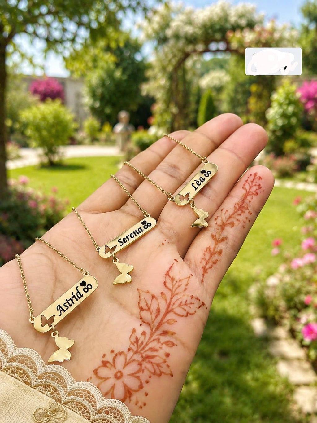 Grand Bazar™ Customized Butterfly Hanging Name Locket | Brass Golden Necklace
