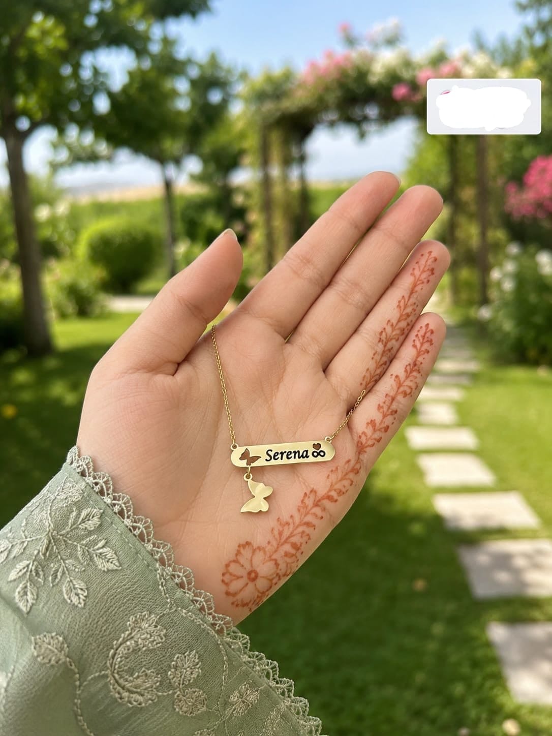 Grand Bazar™ Customized Butterfly Hanging Name Locket | Brass Golden Necklace