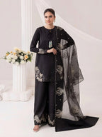 3Pcs Heavy Sequence Embroidered Raw Silk Suit with Flapper & Organza Dupatta